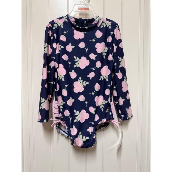 NWT Hudson Baby Girls Swimsuit long sleeve rash guard Navy floral Size 6-7Year - Picture 2 of 7